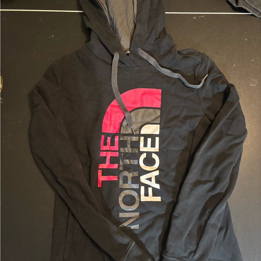 The North Face Black Hoodie with Red and Gray Logo